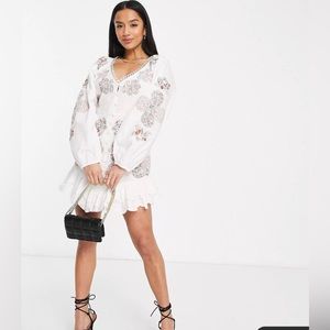 ASOS DESIGN Petite embroidered patchwork printed mini dress in white